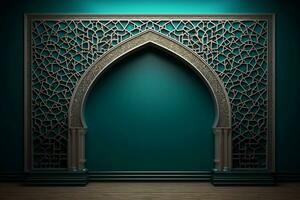 Mosque window with copy space. Generative AI photo