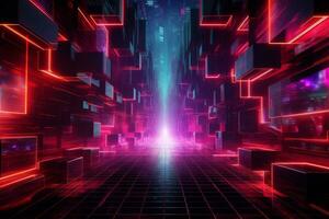 Vibrant and futuristic cityscape illuminated by neon lights. Generative AI photo