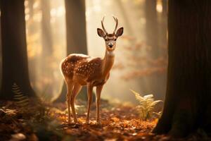 Playful Deer in Peaceful Forest. Generative AI photo