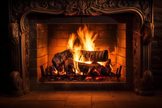 Radiant fire background with warm flames. Generative AI photo