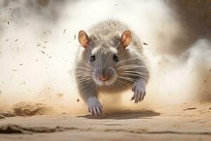 Rat scurrying across a dusty floor. Generative AI photo