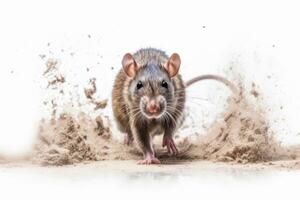 Rat scurrying across a dusty floor. Generative AI photo