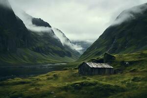 Remote cabin surrounded by the beauty. Generative AI photo