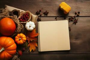 Rustic Kitchen with Pumpkins. Generative AI photo