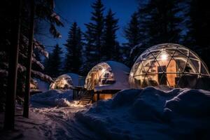 Heated Igloos and Domes for Winter Experiences. Generative AI photo