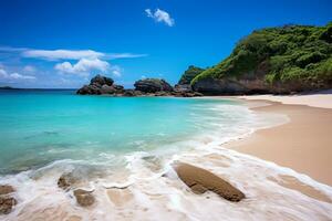 Secluded beach with crystalline waters and untouched sand. Generative AI photo