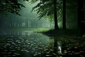 Serene Forest After Light Drizzle. Generative AI photo