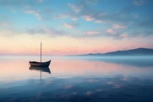 Serene Water Scene with Lone Boat. Generative AI photo