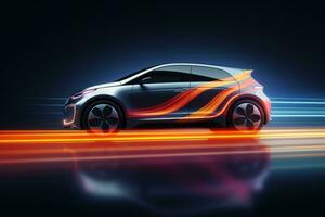 Side View of Electric Car on Clean Surface. Generative AI photo