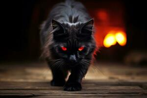 Sinister looking black cat. Generative AI photo