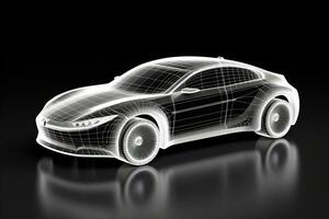 Simple outline white color electric car rendering. Generative AI photo