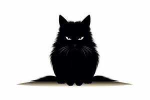 Sinister black cat silhouette isolated on white. Generative AI photo