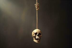 Skeleton hanging from a noose. Generative AI photo