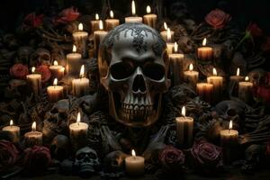 cráneo rodeado por velas.. generativo ai foto