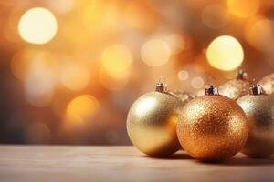 Soft focus bokeh background with glowing Christmas baubles. Generative AI photo