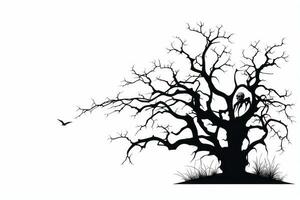 Spooky haunted tree silhouette with branches on a white background. Generative AI photo