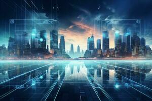Futuristic elements city background. Generative AI photo