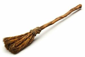 Witch's broomstick with twisted handle isolated on white. Generative AI photo