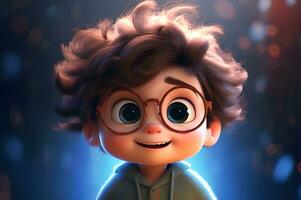 3D cartoon of cute boy kid AI Generative photo