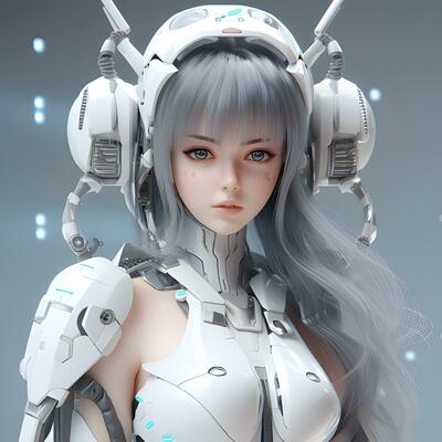 3d rendering generative ai blue hair anime Stock Illustration