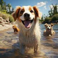 3D render of dog exploring the beach AI Generative photo