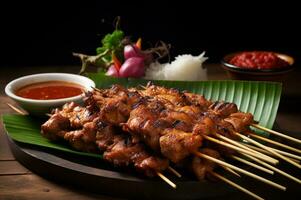 An indonesian sate ayam on top of wooden table AI Generative photo