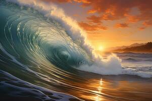 View trough a dramatic ocean wave AI Generative photo