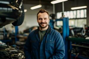 foto de un mecánico hombre en un coche reparar tienda ai generativo