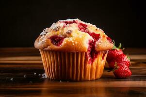 Freshly baked strawberry muffin AI Generative photo