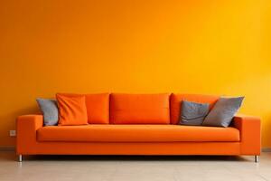 Corner fabric sofa near vibrant wall AI Generative photo