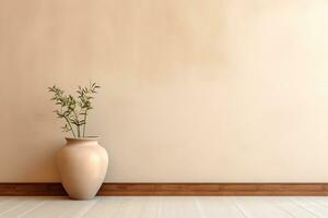 Empty room interior background beige wall AI Generative photo