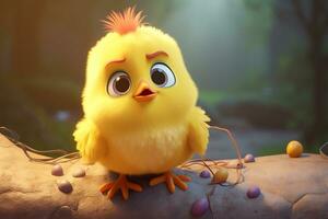 3D render of adorable cute chick AI Generative photo