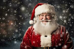 sonriente Papa Noel claus en su icónico rojo traje y barba ai generativo foto