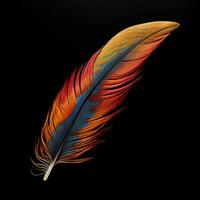 Vibrant contrast of an feather on black background AI Generative photo