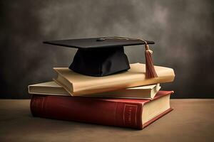 Graduation hat on top of a stack of book AI Generative photo