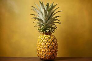 Ripe yellow pineapple with the spiky crown AI Generative photo