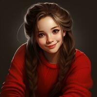 AI Generative Beautiful similing girl with long hair twintails wearing red sweater photo