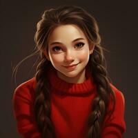 AI Generative Beautiful similing girl with long hair twintails wearing red sweater photo