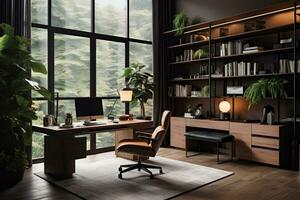Modern works space with a focus on efficient and ergonomic office spaces AI Generative photo