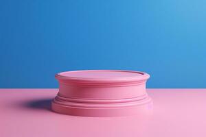 AI Generative Pink product podium on blue background photo