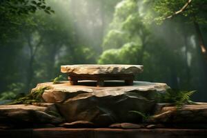 AI Generative Stone product podium on nature background photo