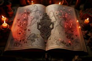 An intricate illustration of a witch ancient spellbook AI Generative photo