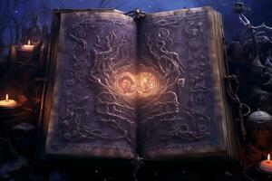 An intricate illustration of a witch ancient spellbook AI Generative photo