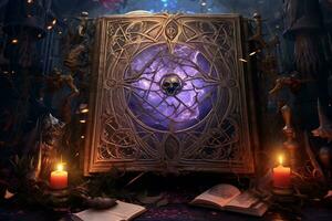 An intricate illustration of a witch ancient spellbook AI Generative photo