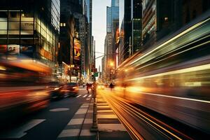Capture of hustle and bustle of a night city AI Generative photo