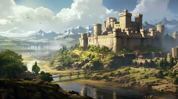 The Elegance of an Old Castle with a Magnificent Natural Background. AI Generative photo