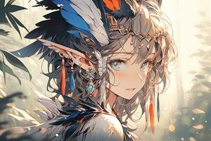 AI Generative forest elf with wing and beautiful eyes in anime style photo