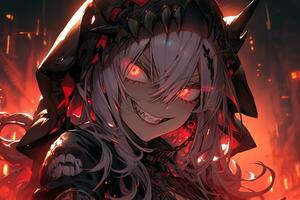 AI Generative Beautiful demon with the eyes lights up in anime style photo