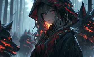 AI Generative samurai assassins girl with bright eyes in anime style photo