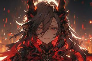 AI Generative Beautiful demon with the eyes lights up in anime style photo